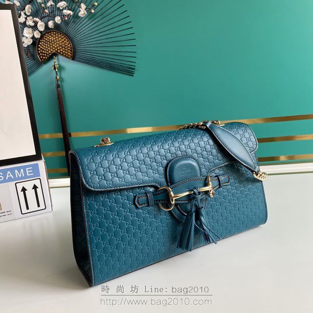 Gucci古馳包包 G家新款女包 款號:449635 古奇藍色壓花皮鏈條單肩斜挎女包  gdj1318